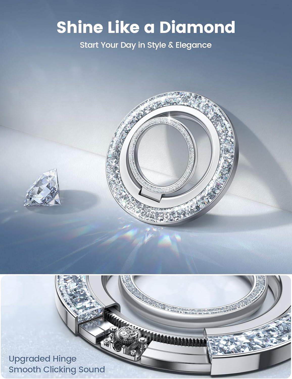 imageLamicall Magnetic Phone Ring for MagSafe Grip  2025 Super Magnet Stylish Twinkle Ring Holder Stand with Upgrade Gear Hinge Mag Safe Accessory for iPhone 16 15 14 13 Pro Max Plus Glitter SilverPretty Silver