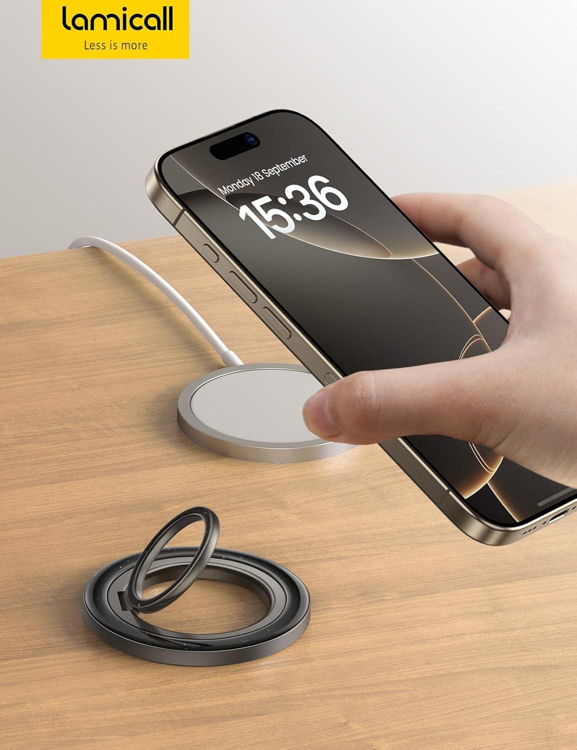 imageLamicall Magnetic Phone Ring for MagSafe Grip  2025 Super Magnet Stylish Twinkle Ring Holder Stand with Upgrade Gear Hinge Mag Safe Accessory for iPhone 16 15 14 13 Pro Max Plus Glitter SilverMidnight Black