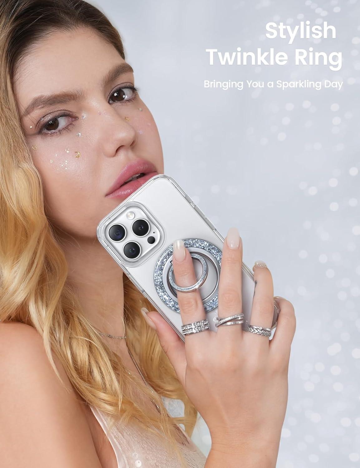 imageLamicall Magnetic Phone Ring for MagSafe Grip  2025 Super Magnet Stylish Twinkle Ring Holder Stand with Upgrade Gear Hinge Mag Safe Accessory for iPhone 16 15 14 13 Pro Max Plus Glitter SilverPretty Silver