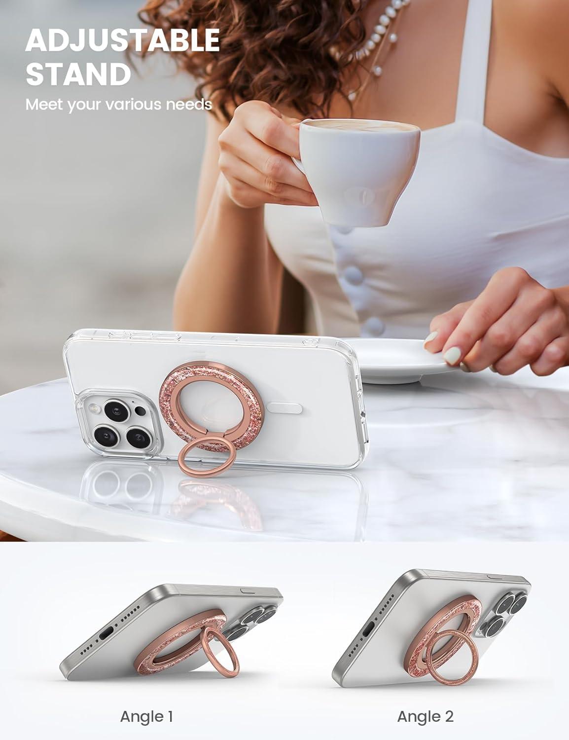 imageLamicall Magnetic Phone Ring for MagSafe Grip  2025 Super Magnet Stylish Twinkle Ring Holder Stand with Upgrade Gear Hinge Mag Safe Accessory for iPhone 16 15 14 13 Pro Max Plus Glitter SilverRose Gold
