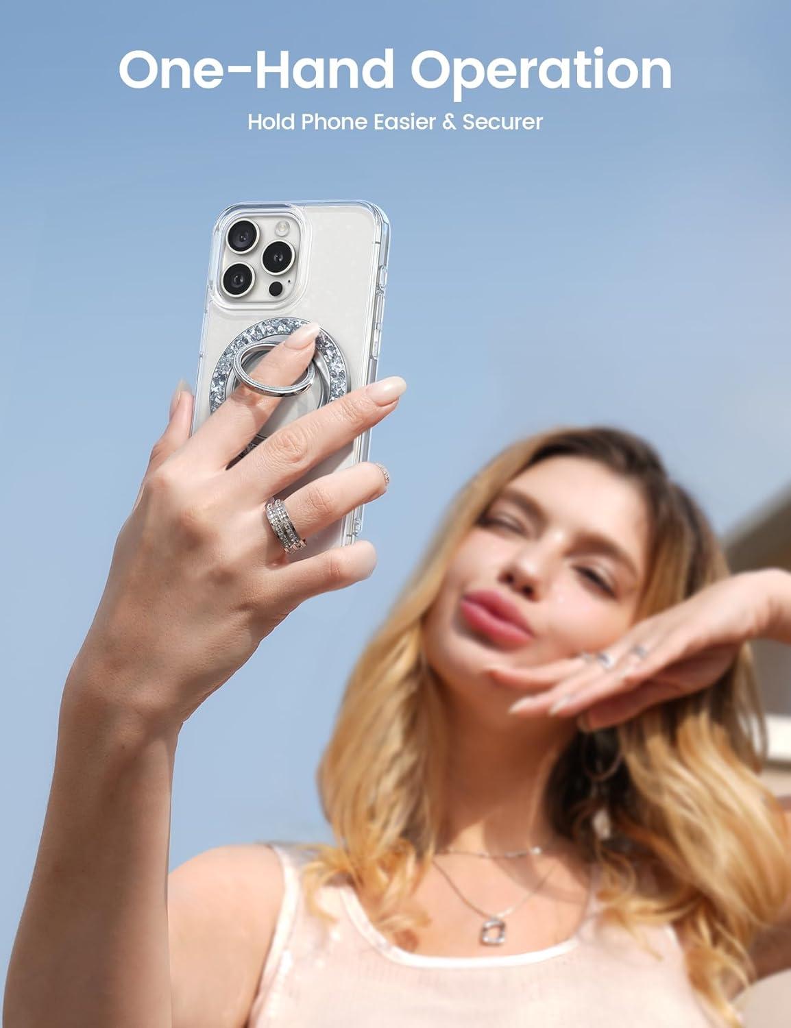 imageLamicall Magnetic Phone Ring for MagSafe Grip  2025 Super Magnet Stylish Twinkle Ring Holder Stand with Upgrade Gear Hinge Mag Safe Accessory for iPhone 16 15 14 13 Pro Max Plus Glitter SilverPretty Silver