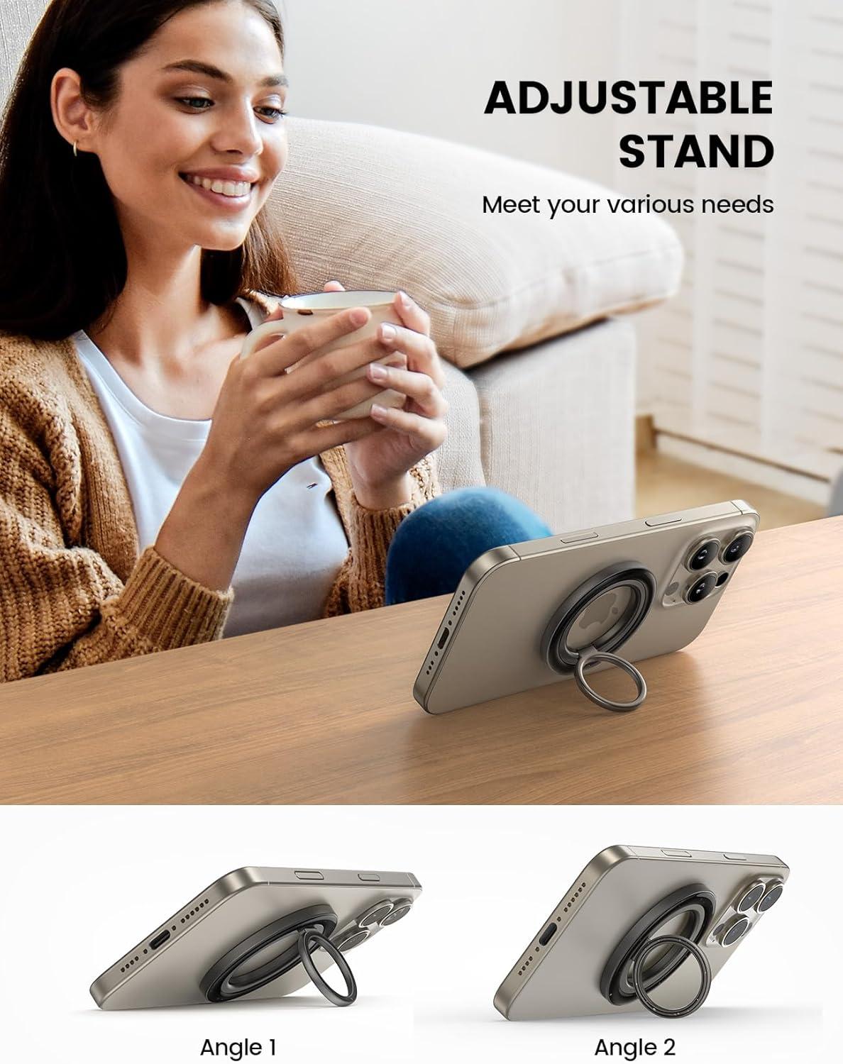 imageLamicall Magnetic Phone Ring for MagSafe Grip  2025 Super Magnet Stylish Twinkle Ring Holder Stand with Upgrade Gear Hinge Mag Safe Accessory for iPhone 16 15 14 13 Pro Max Plus Glitter SilverMidnight Black