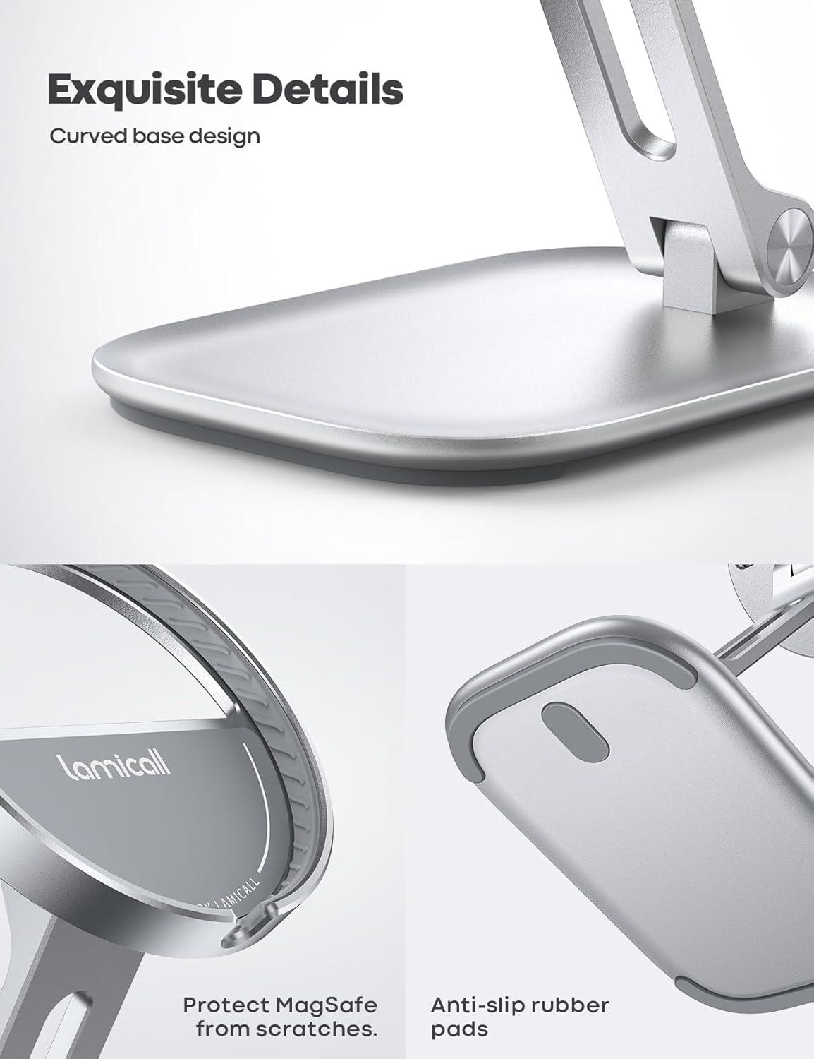 imageLamicall Phone Stand for Apple MagSafe Charger Not Fits 2024 Ver  Dual Hinge Collapsible Adjustable Charging Holder Dock for Desk Nightstand Fit for Airpods iPhone 16151413 SeriesOnly StandFor 25W Charger New Version  16 Series