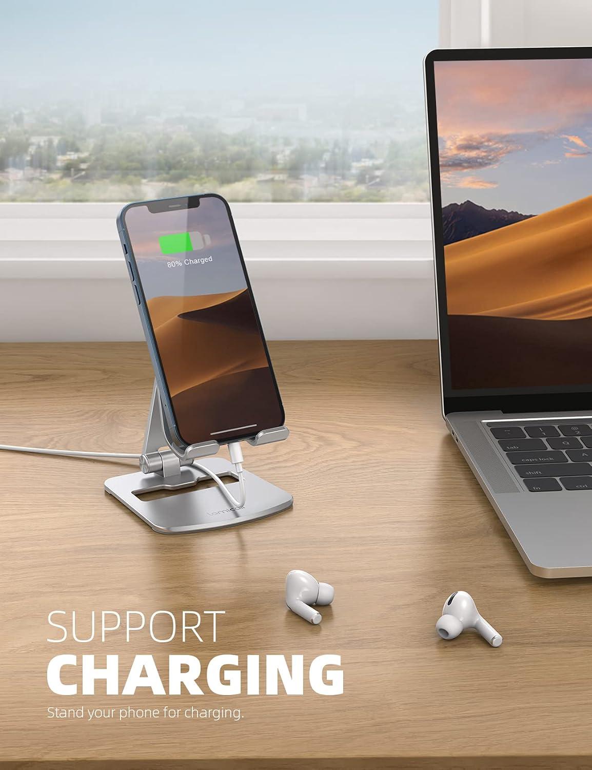 imageLamicall Phone Stand for Apple MagSafe Charger Not Fits 2024 Ver  Dual Hinge Collapsible Adjustable Charging Holder Dock for Desk Nightstand Fit for Airpods iPhone 16151413 SeriesOnly Standfor NonMagSafe  Stable Base Stand