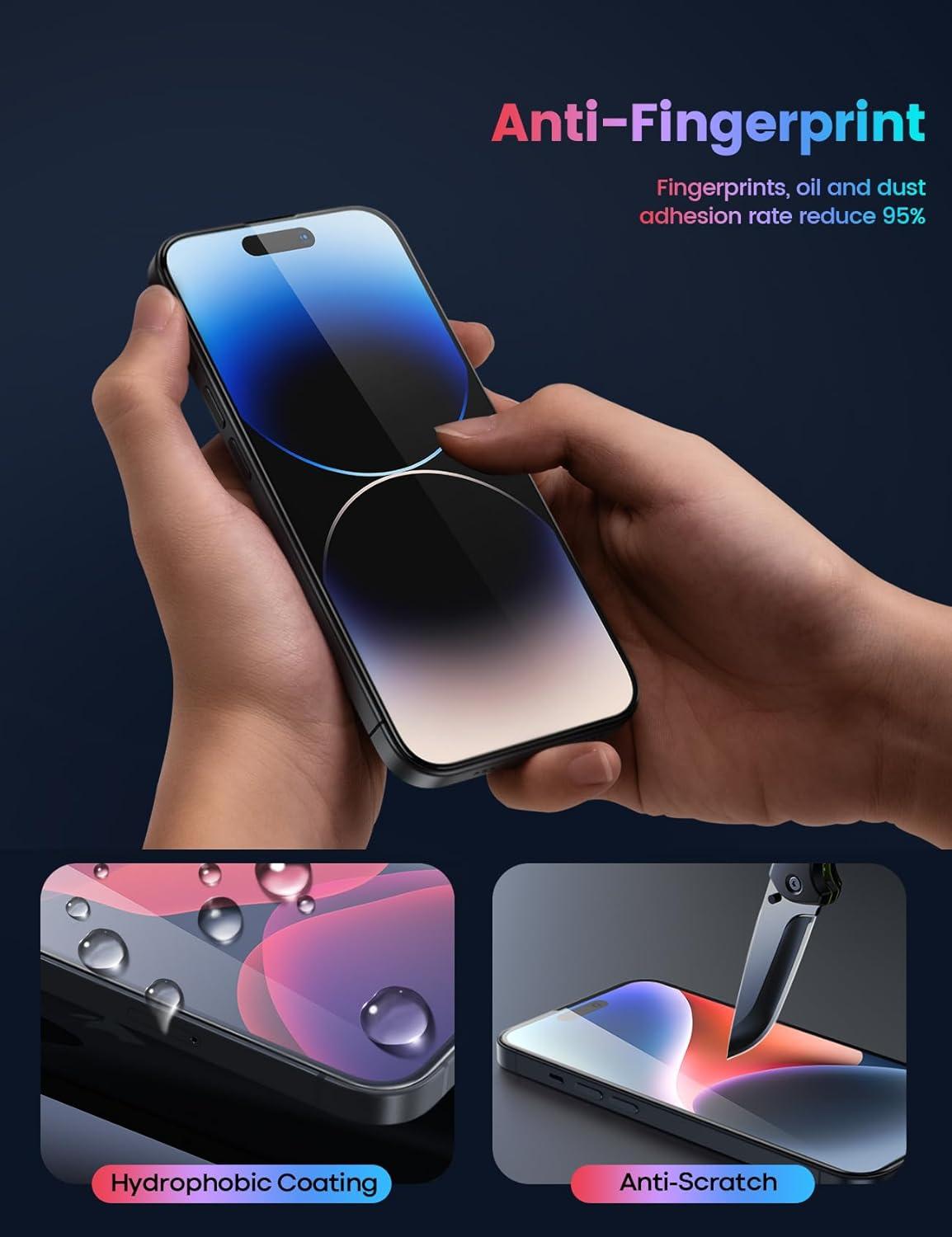 imageLamicall Professional Screen Protector for iPhone 1413 13 Pro 61 inch Military Grade Tempered Glass Film Ultra HDAnti FingerprintFull Screen ProtectionQuick Install Tool 9H 2 Pack15 Pro 61