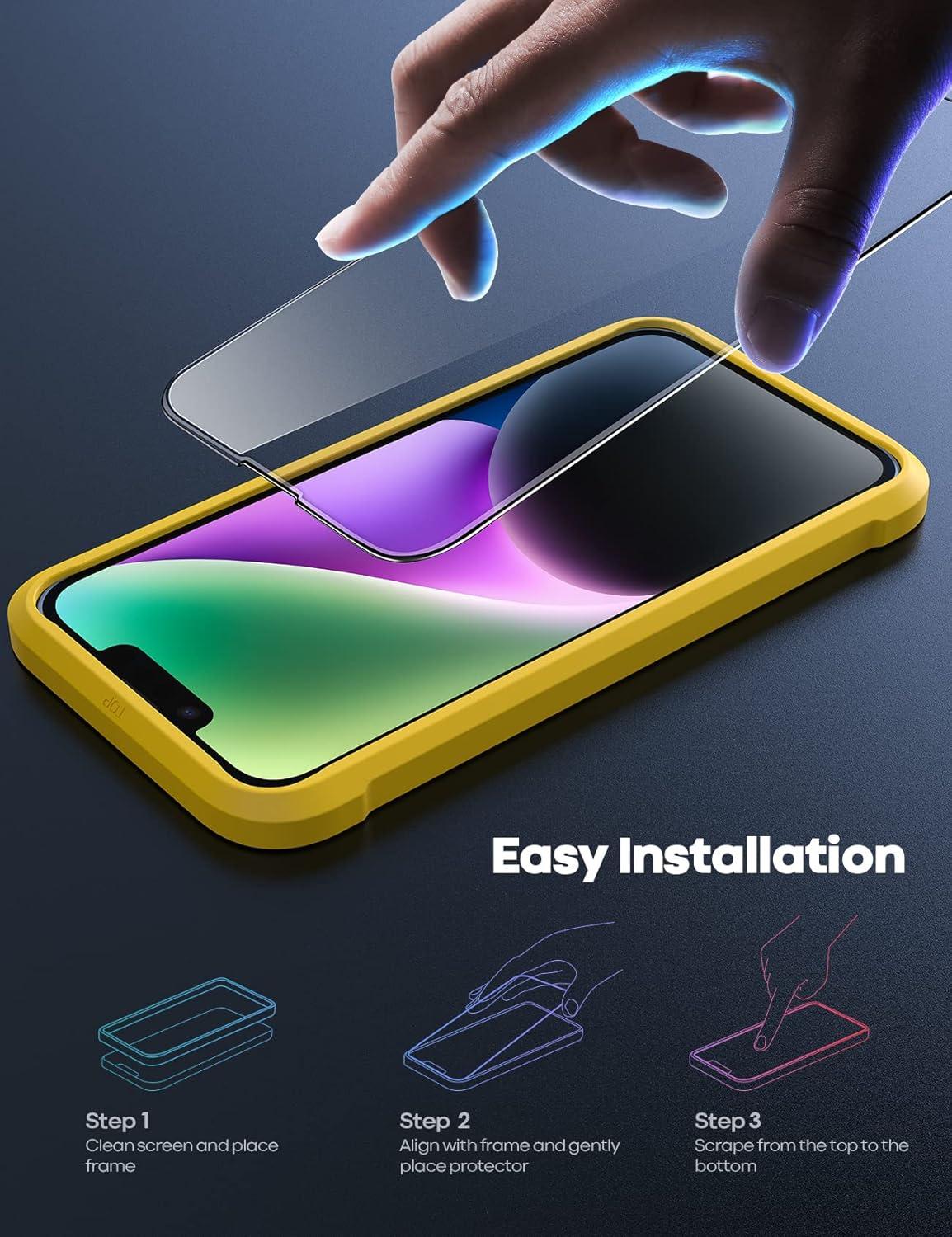 imageLamicall Professional Screen Protector for iPhone 1413 13 Pro 61 inch Military Grade Tempered Glass Film Ultra HDAnti FingerprintFull Screen ProtectionQuick Install Tool 9H 2 Pack14 61