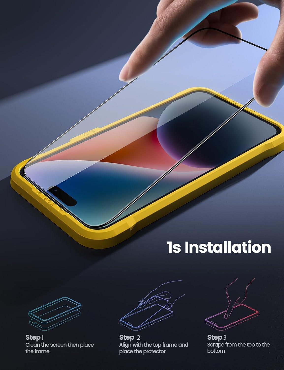 imageLamicall Professional Screen Protector for iPhone 1413 13 Pro 61 inch Military Grade Tempered Glass Film Ultra HDAnti FingerprintFull Screen ProtectionQuick Install Tool 9H 2 Pack15 Plus 67