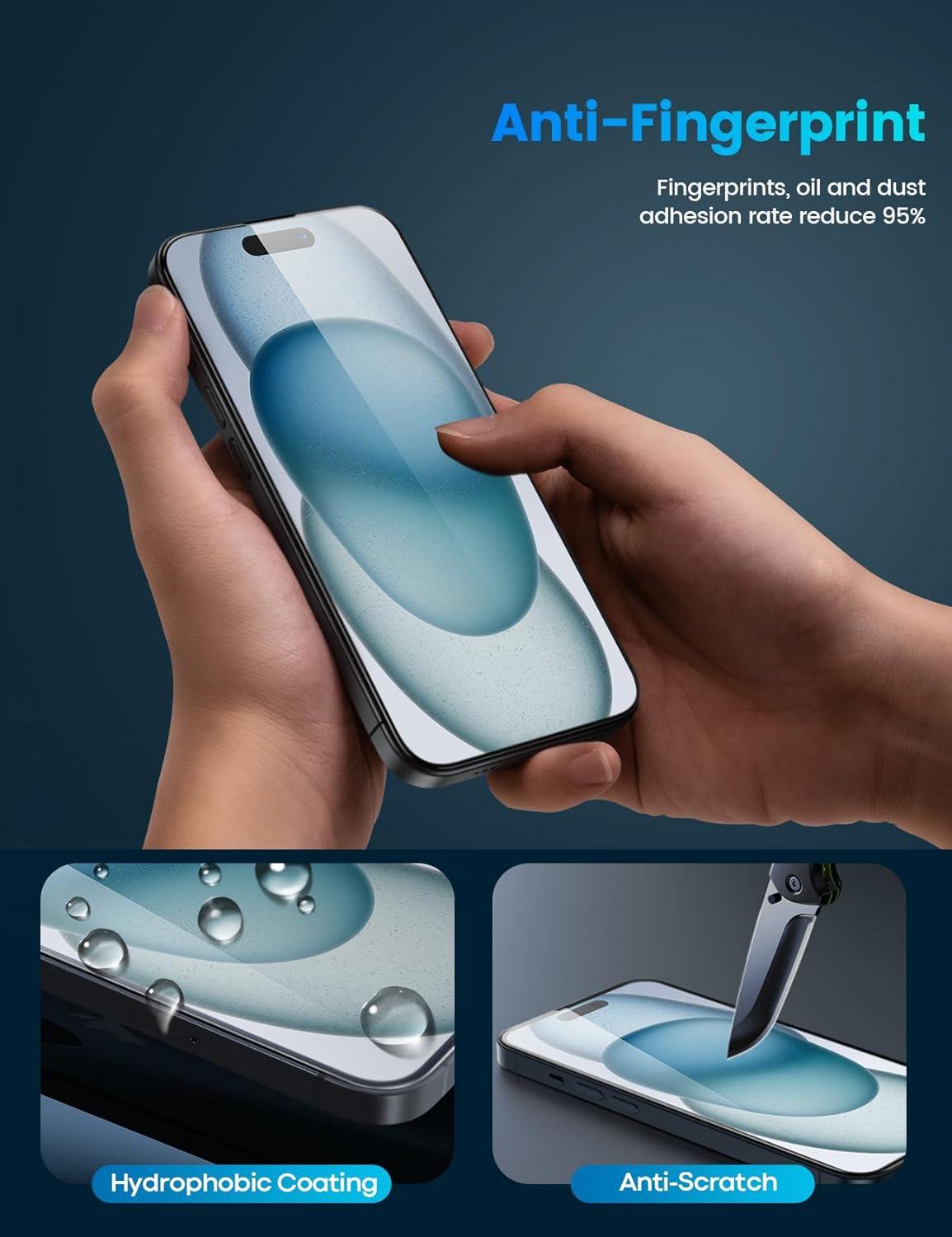 imageLamicall Professional Screen Protector for iPhone 1413 13 Pro 61 inch Military Grade Tempered Glass Film Ultra HDAnti FingerprintFull Screen ProtectionQuick Install Tool 9H 2 Pack15 61