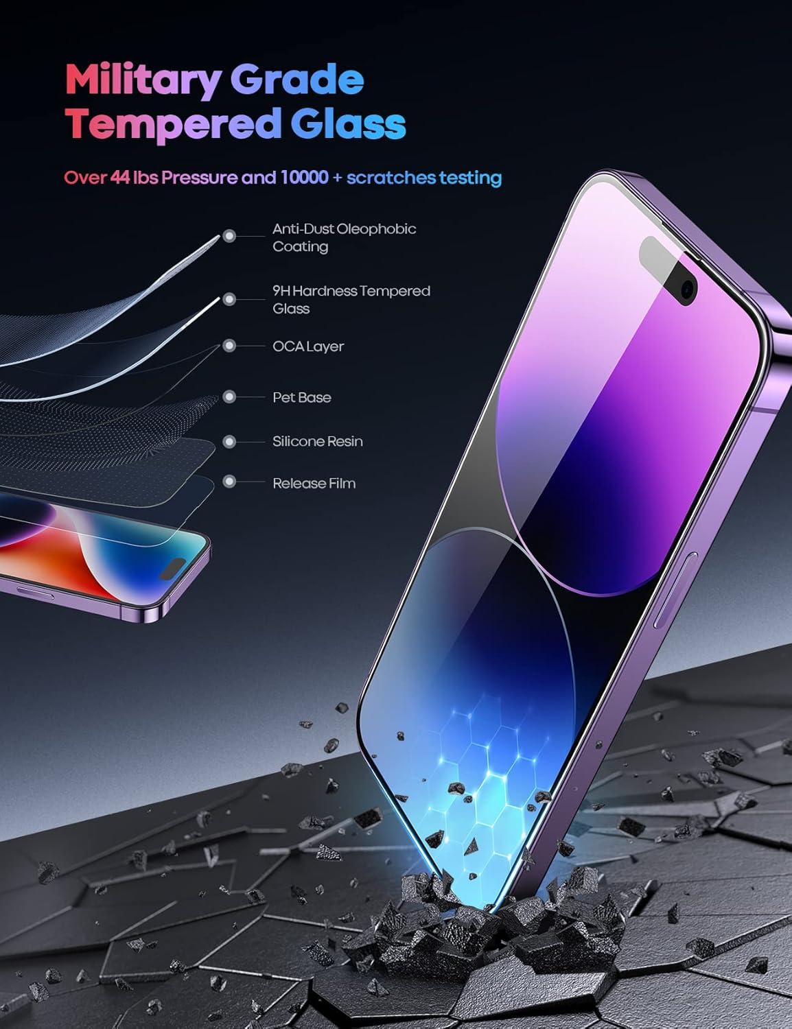 imageLamicall Professional Screen Protector for iPhone 1413 13 Pro 61 inch Military Grade Tempered Glass Film Ultra HDAnti FingerprintFull Screen ProtectionQuick Install Tool 9H 2 Pack14 Pro Max67