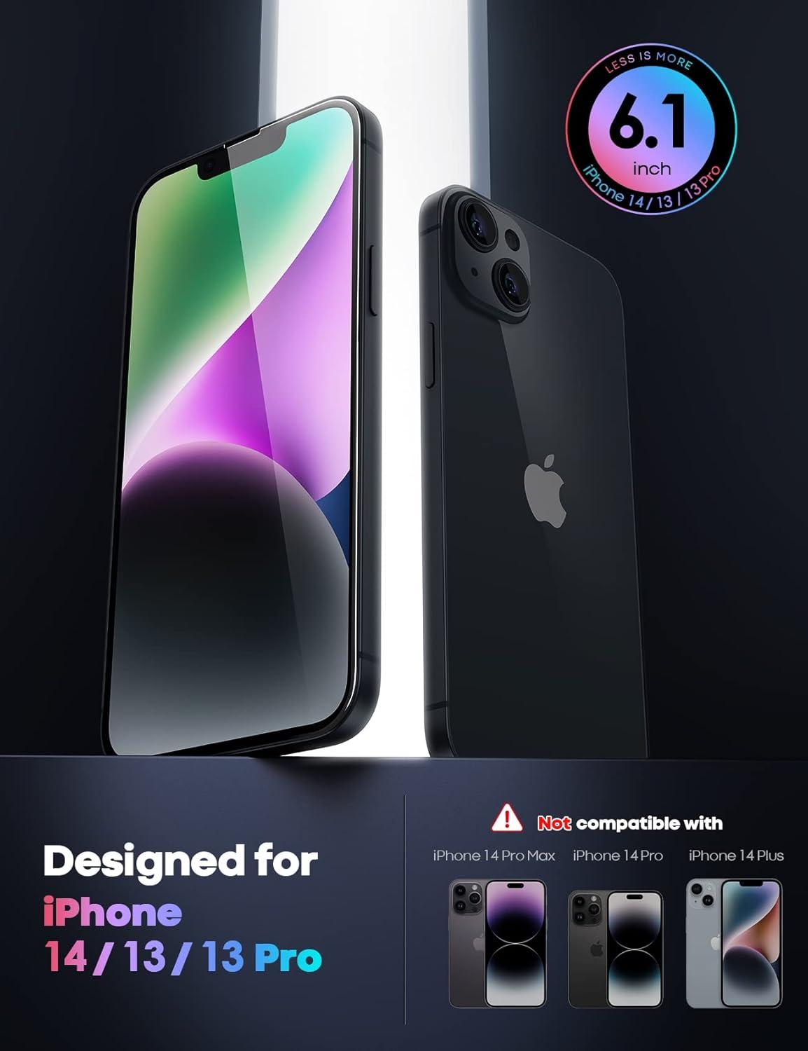 imageLamicall Professional Screen Protector for iPhone 1413 13 Pro 61 inch Military Grade Tempered Glass Film Ultra HDAnti FingerprintFull Screen ProtectionQuick Install Tool 9H 2 Pack14 61