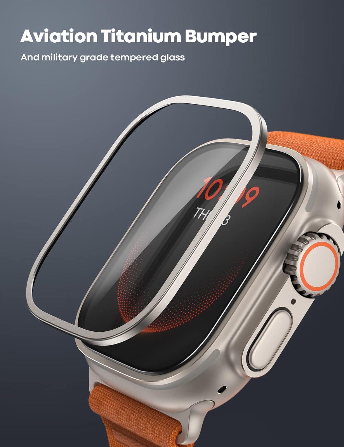 imageLamicall Screen Protector for Apple Watch Ultra 2Ultra 49mm  2Pack Tempered Glass ampamp 1Pack Titanium Alloy Bumper Frame Keep Original Cover Sensitive Touch for iWatch Ultra 202420232022Titanium