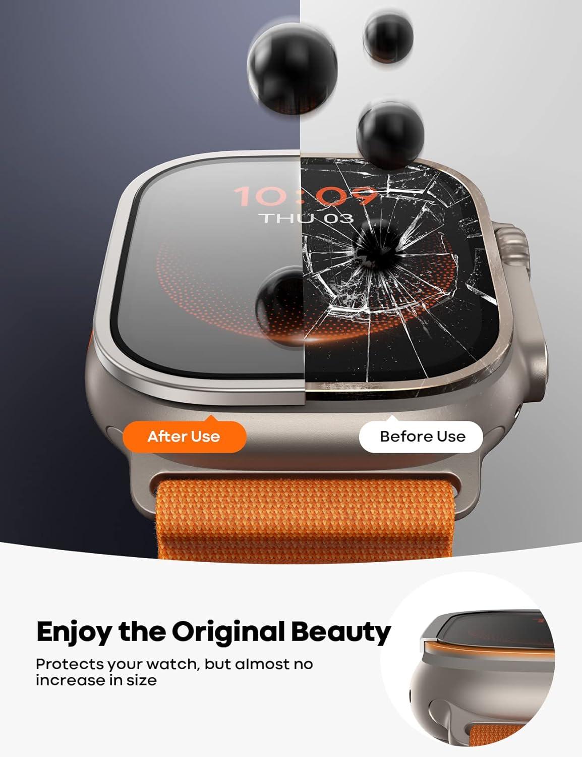 imageLamicall Screen Protector for Apple Watch Ultra 2Ultra 49mm  2Pack Tempered Glass ampamp 1Pack Titanium Alloy Bumper Frame Keep Original Cover Sensitive Touch for iWatch Ultra 202420232022Titanium