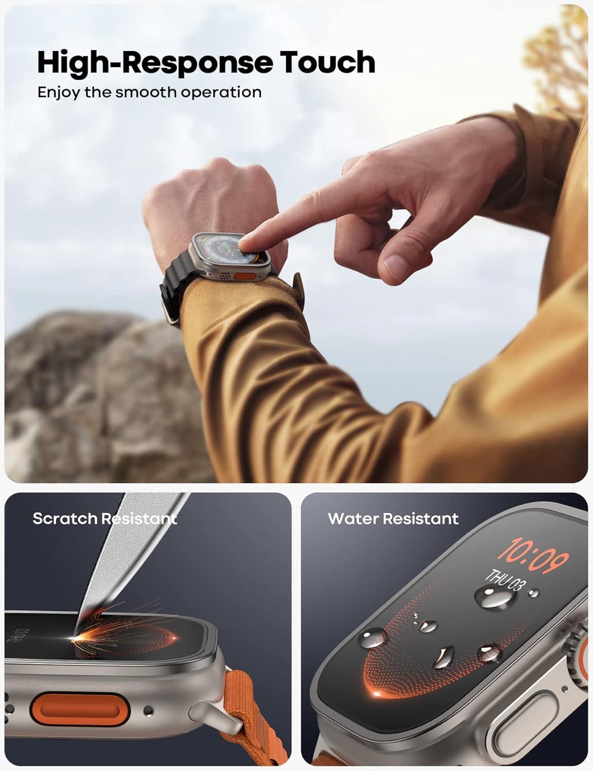 imageLamicall Screen Protector for Apple Watch Ultra 2Ultra 49mm  2Pack Tempered Glass ampamp 1Pack Titanium Alloy Bumper Frame Keep Original Cover Sensitive Touch for iWatch Ultra 202420232022Titanium