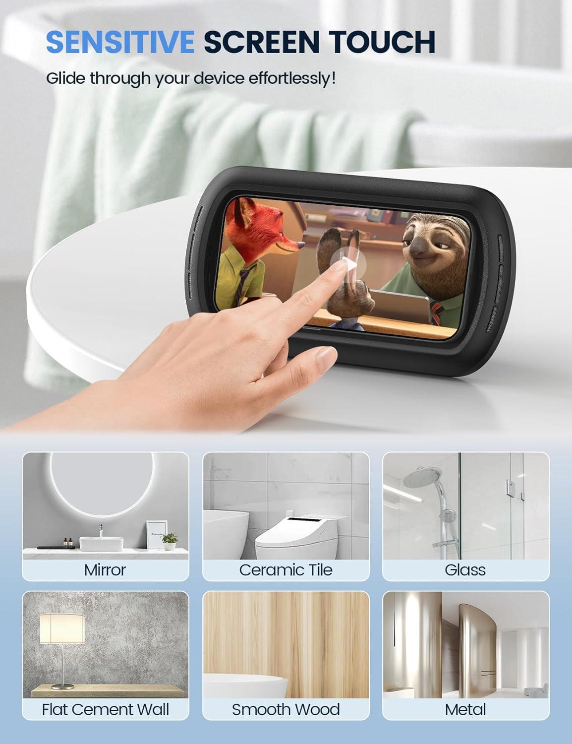 imageLamicall Shower Phone Holder with Speaker Holes IPX6 Waterproof Clear Sound ampamp 480 Rotation Shower Case Accessories Waterproof Bathroom Wall Mount for iPhone 16 Pro Max S25 Ultra 47quot Big PhonesClassic Black
