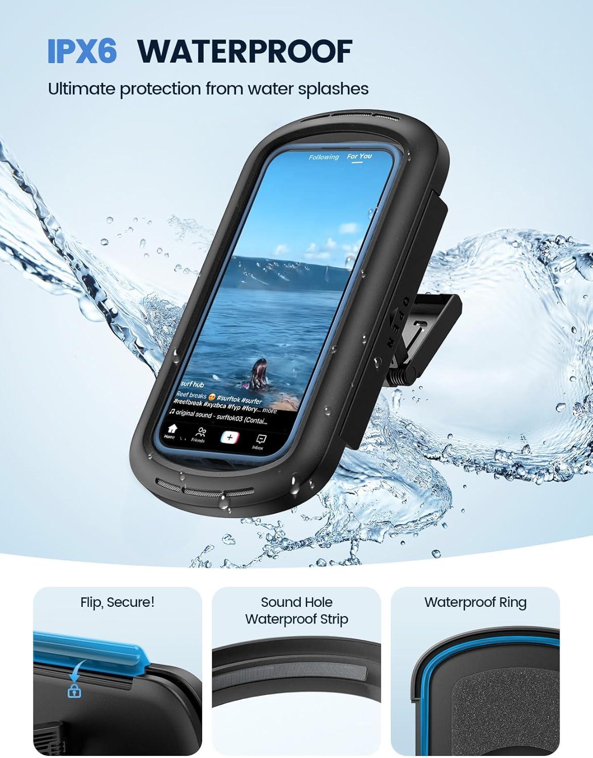 imageLamicall Shower Phone Holder with Speaker Holes IPX6 Waterproof Clear Sound ampamp 480 Rotation Shower Case Accessories Waterproof Bathroom Wall Mount for iPhone 16 Pro Max S25 Ultra 47quot Big PhonesClassic Black