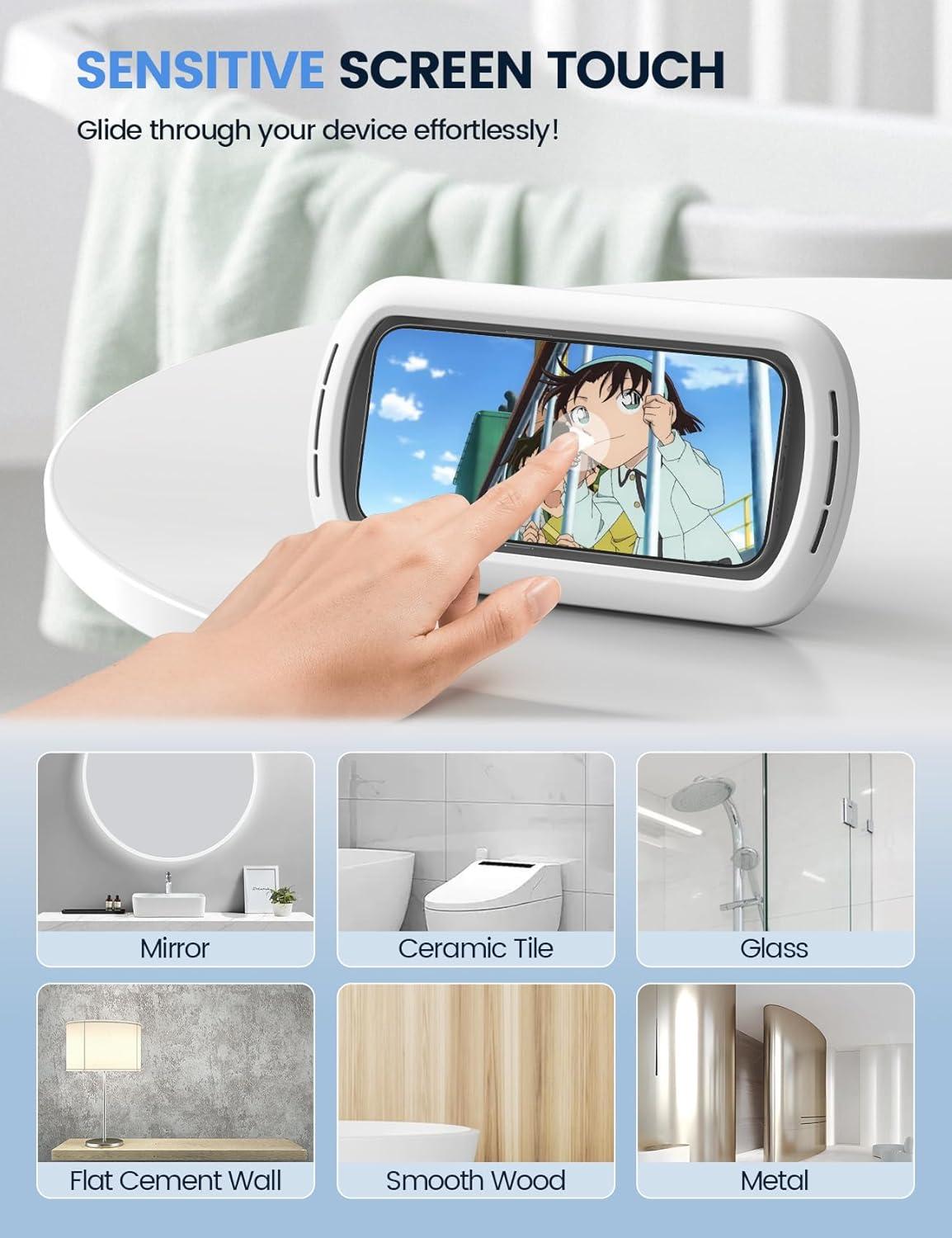 imageLamicall Shower Phone Holder with Speaker Holes IPX6 Waterproof Clear Sound ampamp 480 Rotation Shower Case Accessories Waterproof Bathroom Wall Mount for iPhone 16 Pro Max S25 Ultra 47quot Big PhonesSnow White