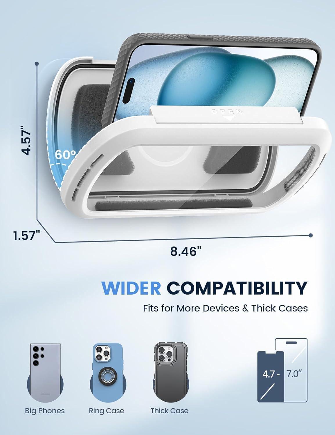 imageLamicall Shower Phone Holder with Speaker Holes IPX6 Waterproof Clear Sound ampamp 480 Rotation Shower Case Accessories Waterproof Bathroom Wall Mount for iPhone 16 Pro Max S25 Ultra 47quot Big PhonesSnow White
