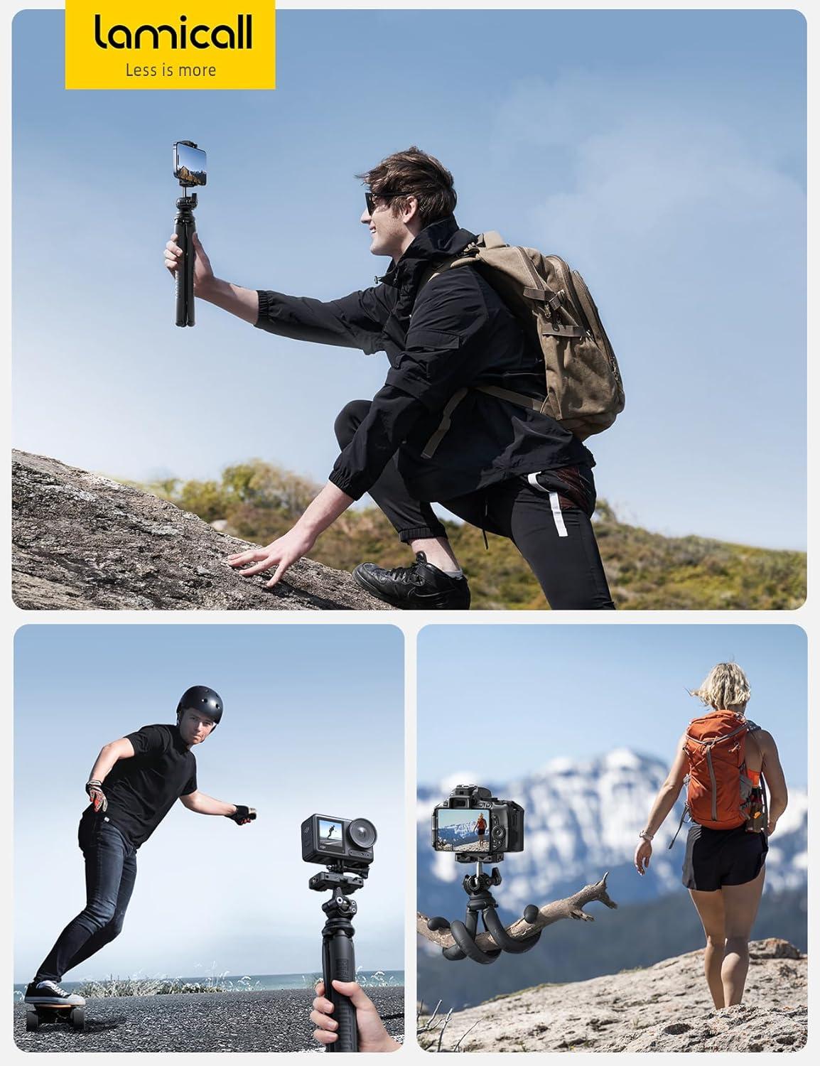 imageLamicall Tripod for Camera  3 in 1 Flexible Tripod for iPhone with Wireless Remote  iPhone Tripod Stand for Video Recording Vlogging Compatible with iPhone Samsung Go Pro Small Digital CameraBlack