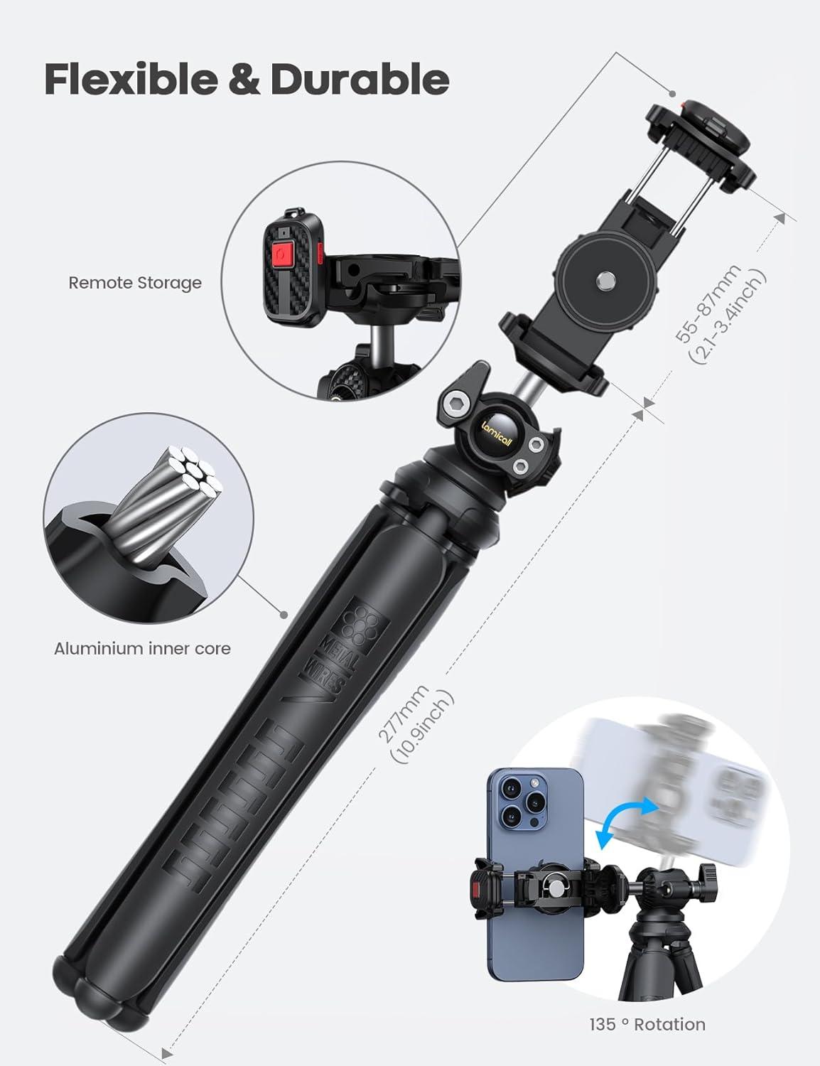 imageLamicall Tripod for Camera  3 in 1 Flexible Tripod for iPhone with Wireless Remote  iPhone Tripod Stand for Video Recording Vlogging Compatible with iPhone Samsung Go Pro Small Digital CameraNEW Upgraded Tripod for Camera  Dark Grey