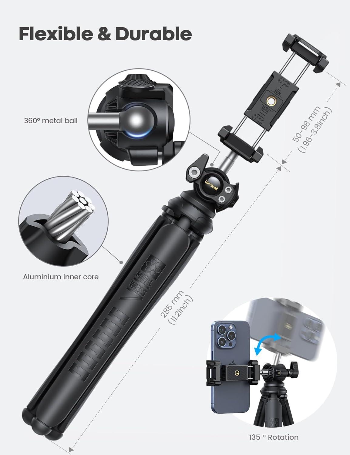 imageLamicall Tripod for Camera  3 in 1 Flexible Tripod for iPhone with Wireless Remote  iPhone Tripod Stand for Video Recording Vlogging Compatible with iPhone Samsung Go Pro Small Digital CameraBlack