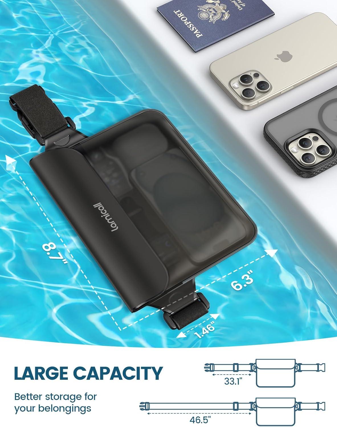 imageLamicall Waterproof Fanny Pack Cruise Essentials 2025  Elastic Waist Strap Dry Bag Pouch Travel Boat Paddle Kayak Beach Swimming Accessories 87 for iPhone 16 15 14 13 Pro Max GalaxyTransparent Black