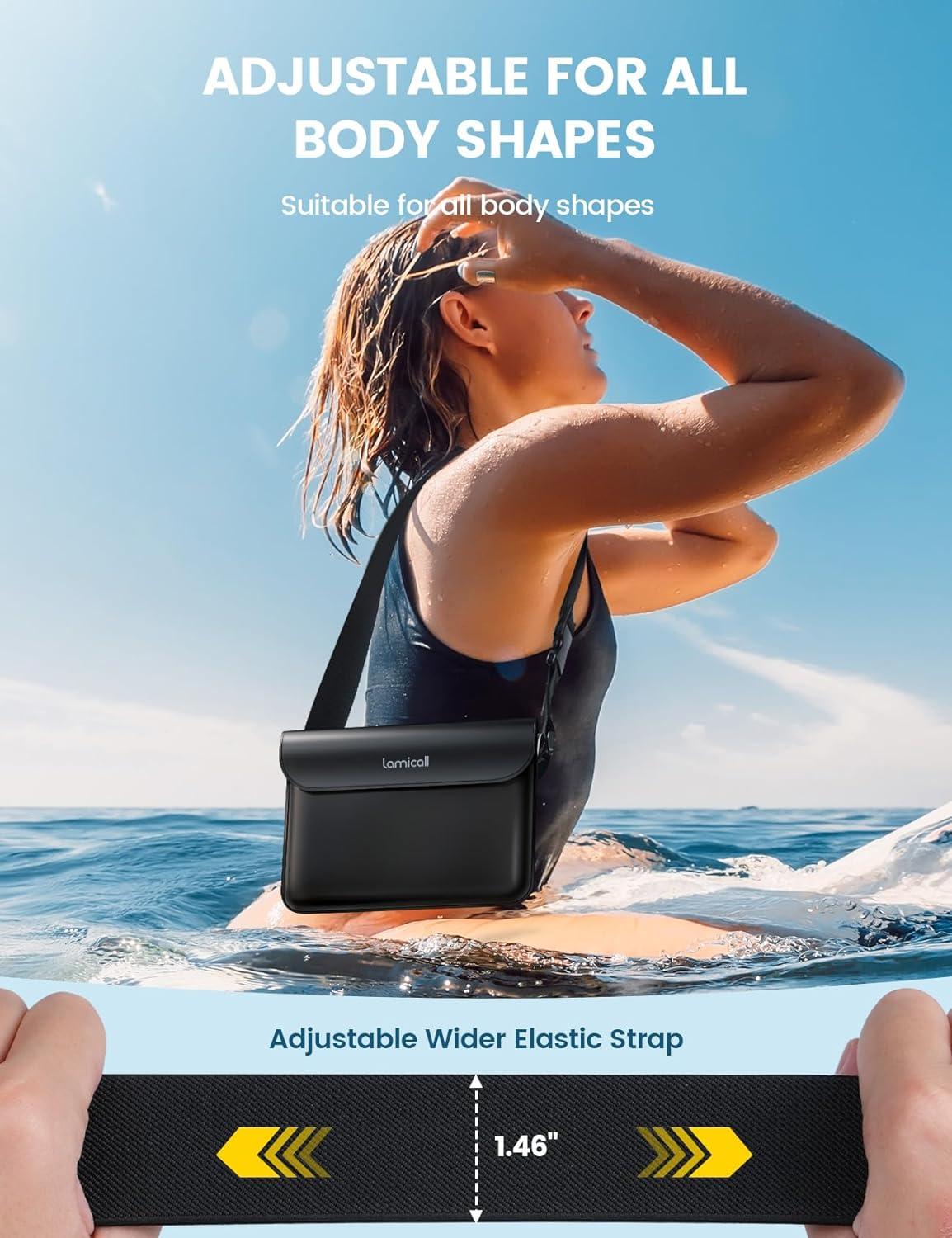 imageLamicall Waterproof Fanny Pack Cruise Essentials 2025  Elastic Waist Strap Dry Bag Pouch Travel Boat Paddle Kayak Beach Swimming Accessories 87 for iPhone 16 15 14 13 Pro Max GalaxyBlack