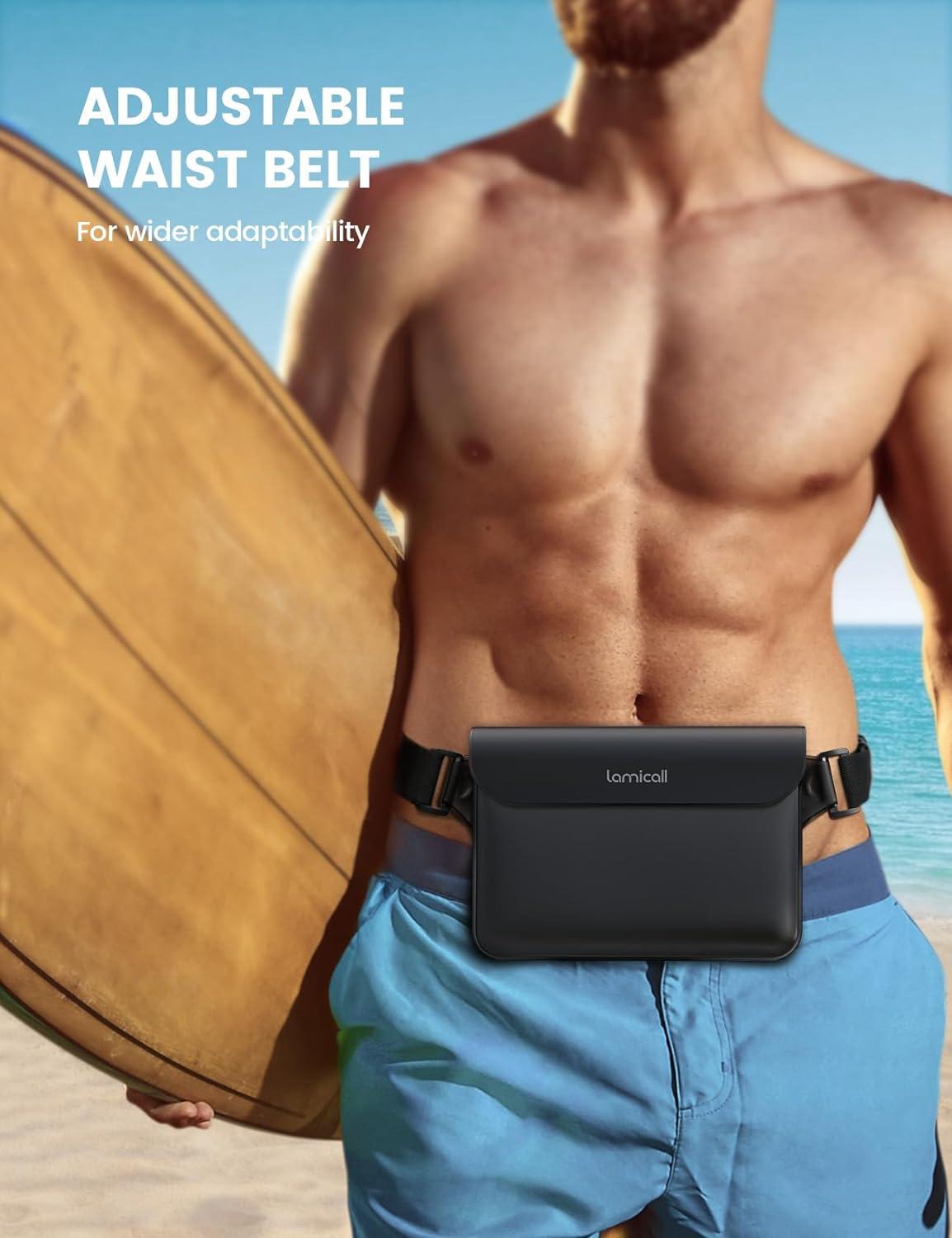 imageLamicall Waterproof Fanny Pack Cruise Essentials 2025  Elastic Waist Strap Dry Bag Pouch Travel Boat Paddle Kayak Beach Swimming Accessories 87 for iPhone 16 15 14 13 Pro Max GalaxyBlack