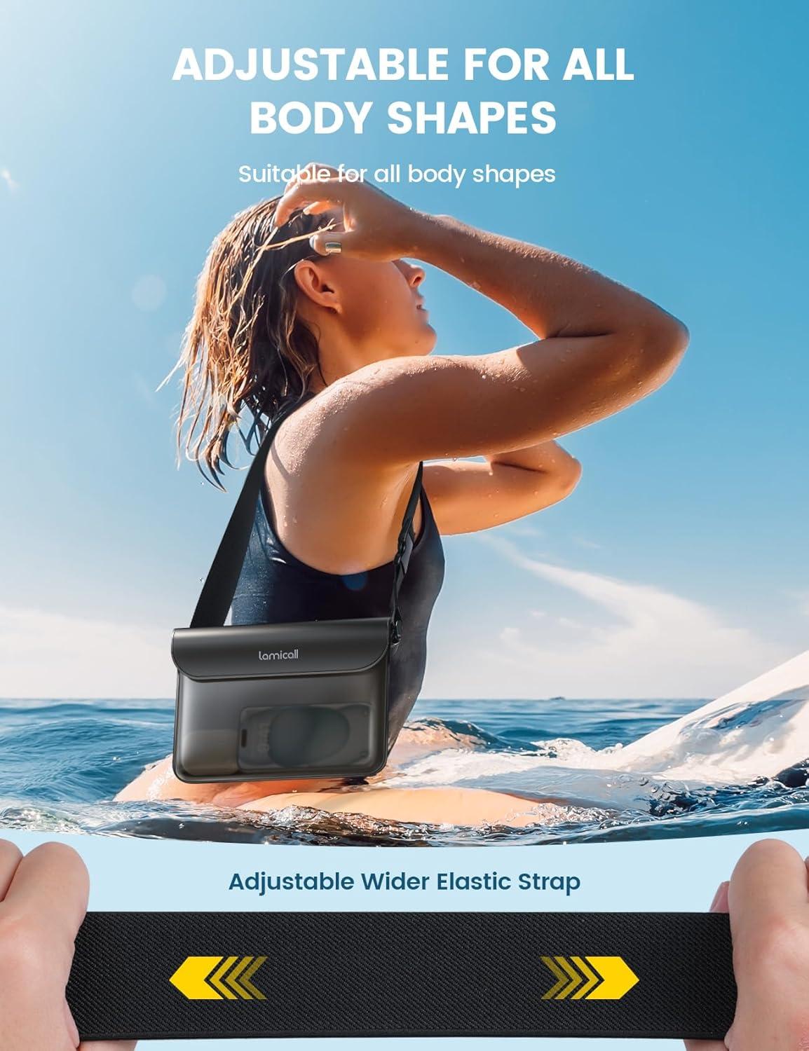 imageLamicall Waterproof Fanny Pack Cruise Essentials 2025  Elastic Waist Strap Dry Bag Pouch Travel Boat Paddle Kayak Beach Swimming Accessories 87 for iPhone 16 15 14 13 Pro Max GalaxyTransparent Black