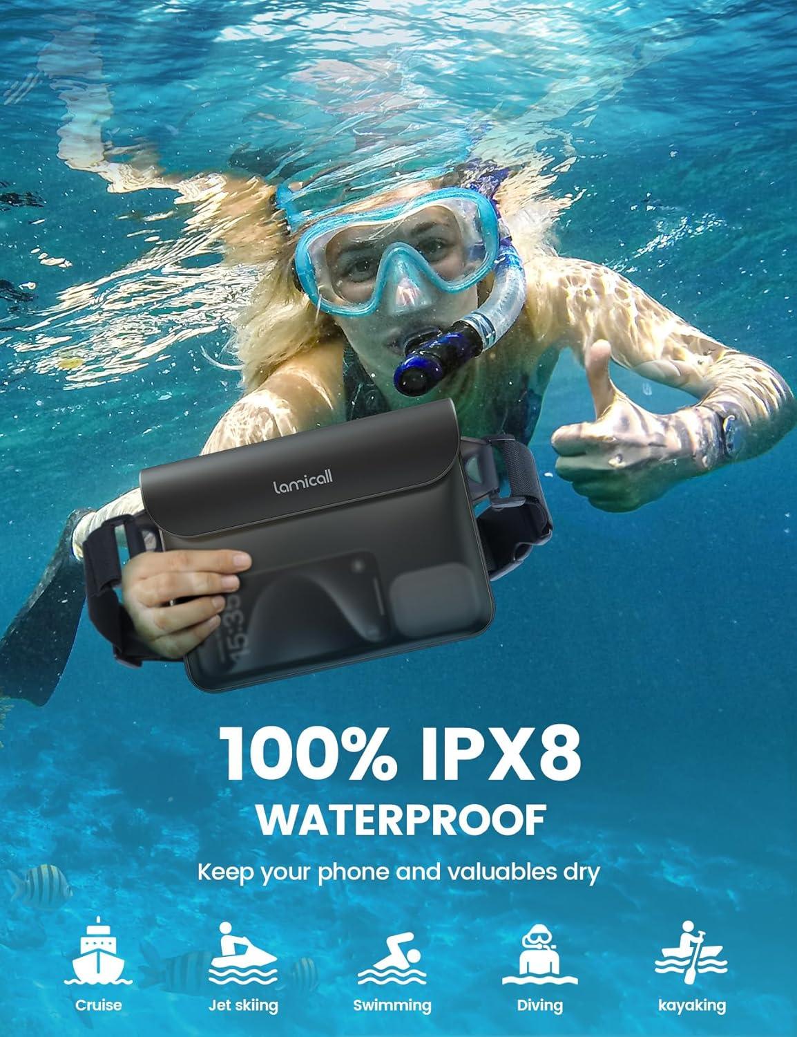 imageLamicall Waterproof Fanny Pack Cruise Essentials 2025  Elastic Waist Strap Dry Bag Pouch Travel Boat Paddle Kayak Beach Swimming Accessories 87 for iPhone 16 15 14 13 Pro Max GalaxyTransparent Black