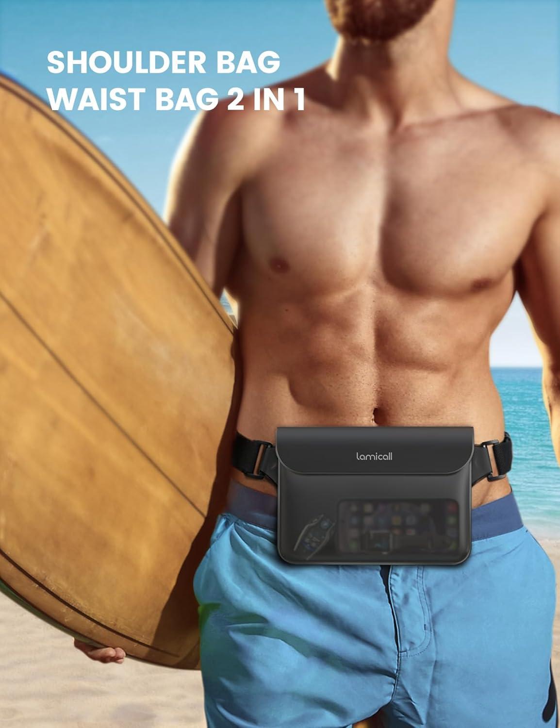 imageLamicall Waterproof Fanny Pack Cruise Essentials 2025  Elastic Waist Strap Dry Bag Pouch Travel Boat Paddle Kayak Beach Swimming Accessories 87 for iPhone 16 15 14 13 Pro Max GalaxyTransparent Black