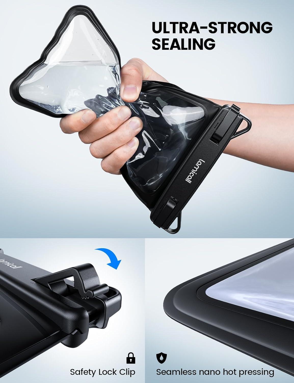 imageLamicall Waterproof Phone Pouch Case  Double Space IPX8 Water Proof Cell Phone Dry Bag with Lanyard Beach Cruise Ship Essentials for iPhone 16 15 14 13 Pro Max Galaxy S25 S24 475quot BlackBlack