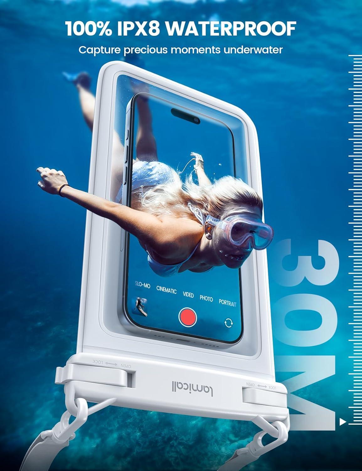 imageLamicall Waterproof Phone Pouch Case  Double Space IPX8 Water Proof Cell Phone Dry Bag with Lanyard Beach Cruise Ship Essentials for iPhone 16 15 14 13 Pro Max Galaxy S25 S24 475quot BlackWhite