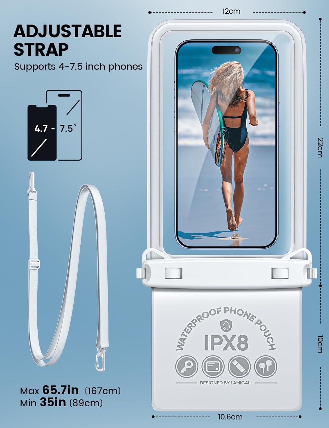 imageLamicall Waterproof Phone Pouch Case  Double Space IPX8 Water Proof Cell Phone Dry Bag with Lanyard Beach Cruise Ship Essentials for iPhone 16 15 14 13 Pro Max Galaxy S25 S24 475quot BlackWhite