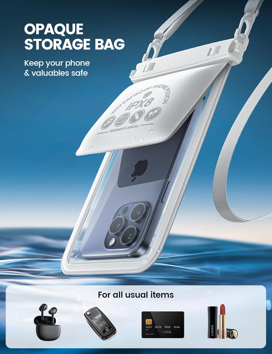 imageLamicall Waterproof Phone Pouch Case  Double Space IPX8 Water Proof Cell Phone Dry Bag with Lanyard Beach Cruise Ship Essentials for iPhone 16 15 14 13 Pro Max Galaxy S25 S24 475quot BlackWhite