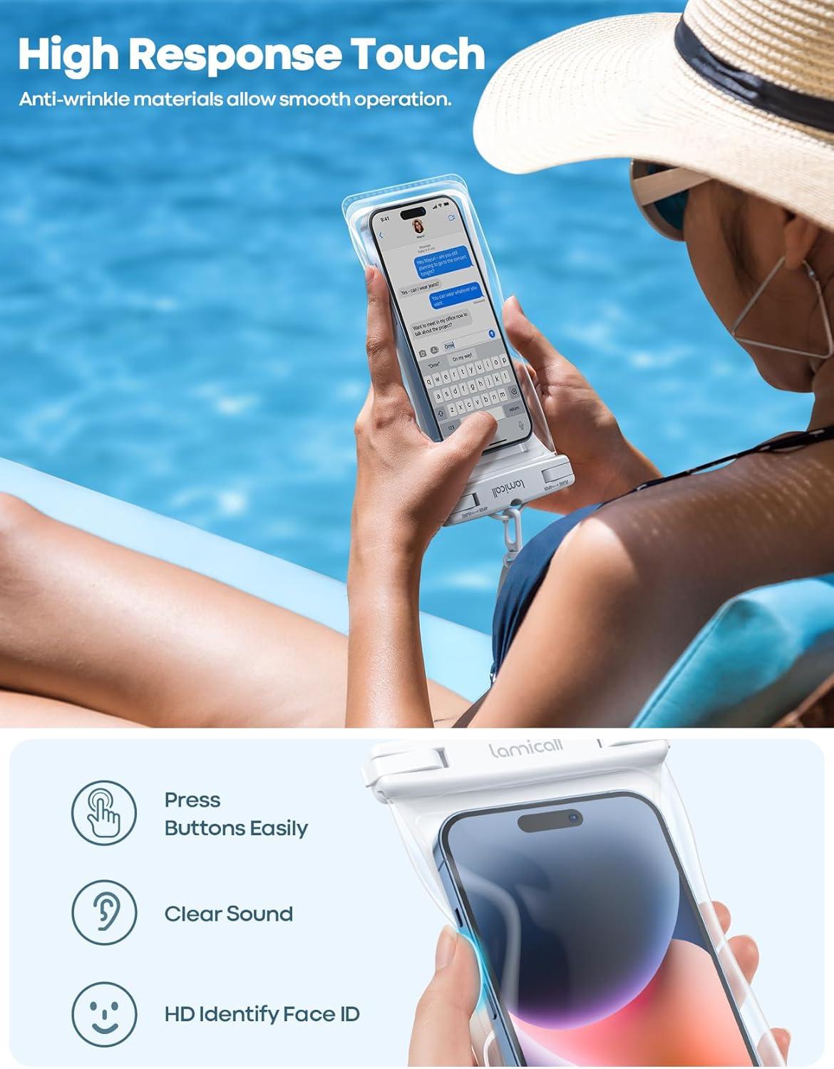 imageLamicall Waterproof Phone Pouch Floating  Soft 3D Seamless Design IPX8 Water Proof Cell Phone Case for Beach Snorkeling Dry Bag Phone Water Protector for 47quot Devices White