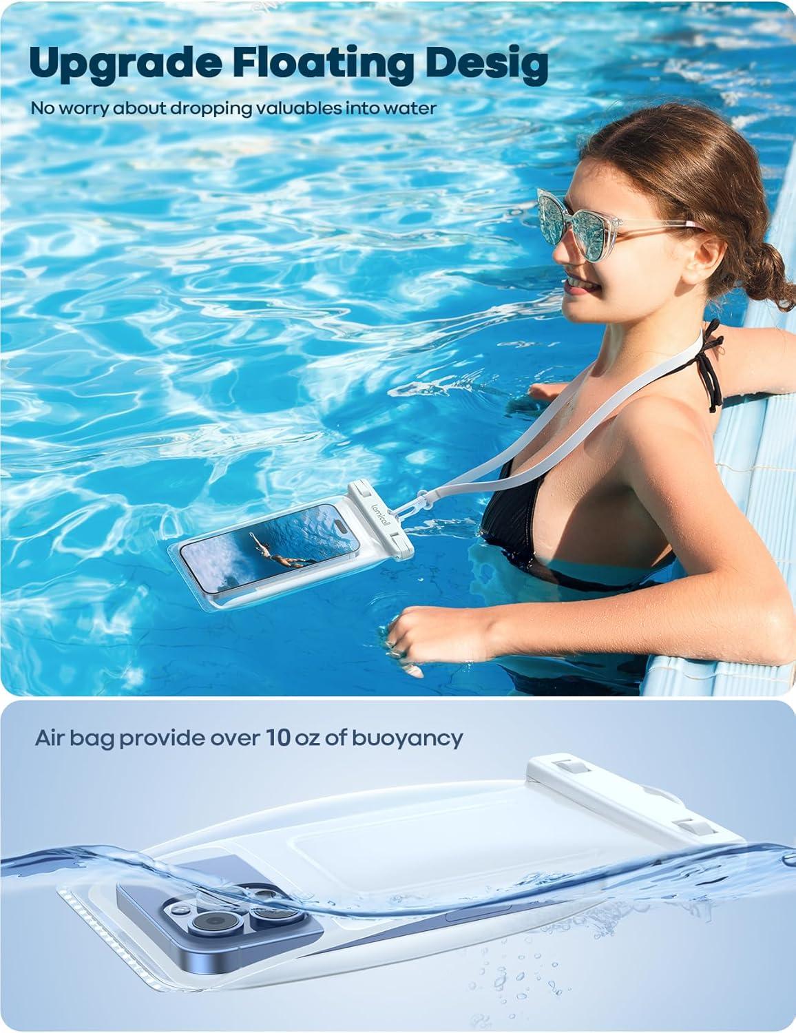 imageLamicall Waterproof Phone Pouch Floating  Soft 3D Seamless Design IPX8 Water Proof Cell Phone Case for Beach Snorkeling Dry Bag Phone Water Protector for 47quot Devices White