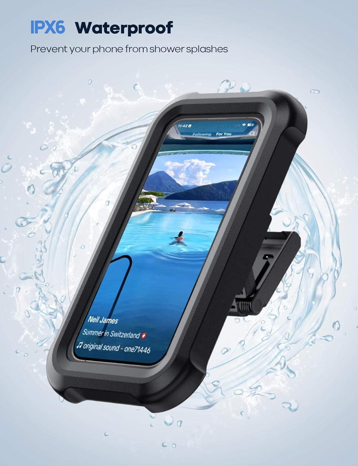 imageLamicall Waterproof Shower Phone Holder  Shower Bath Bathroom Accessories for Women Men Girls Boys Mothers Day for Mother iPhone Case Wall Mount Stand for 47quot PhonesBlack