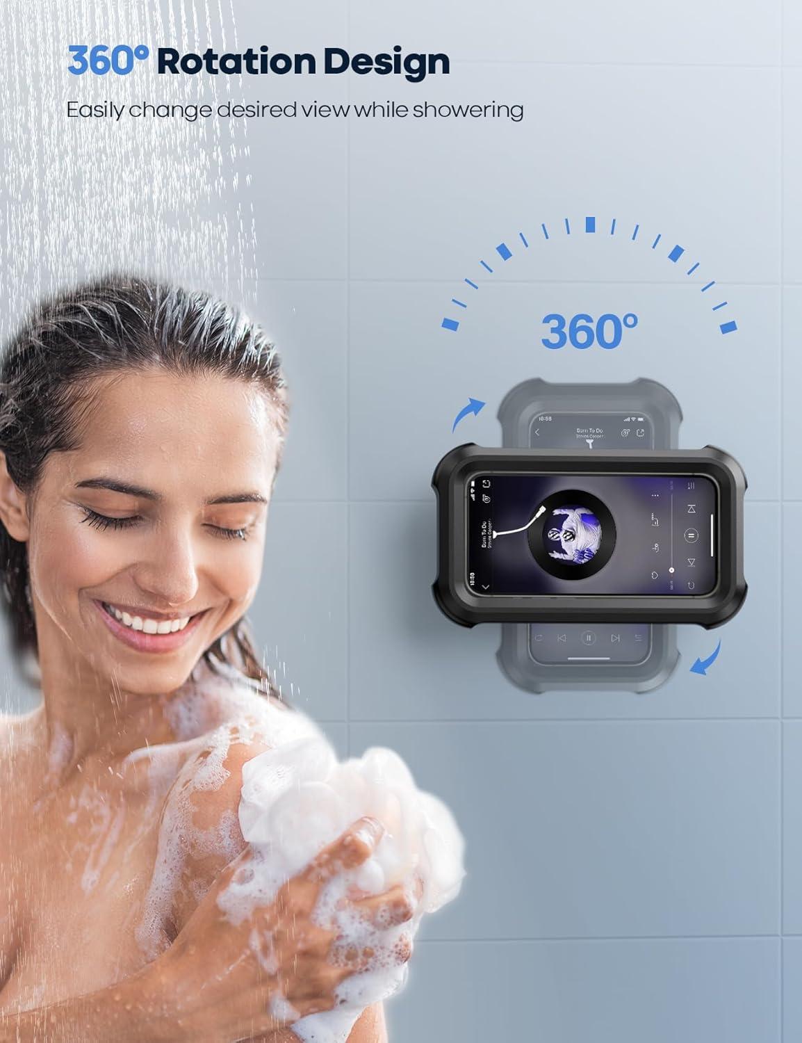 imageLamicall Waterproof Shower Phone Holder  Shower Bath Bathroom Accessories for Women Men Girls Boys Mothers Day for Mother iPhone Case Wall Mount Stand for 47quot PhonesBlack