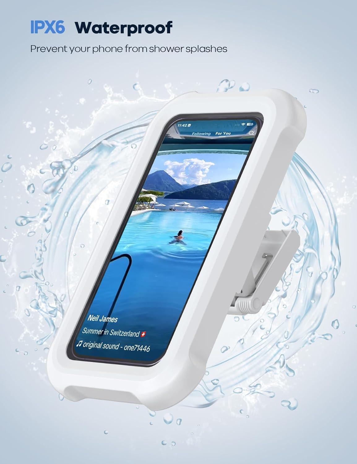 imageLamicall Waterproof Shower Phone Holder  Shower Bath Bathroom Accessories for Women Men Girls Boys Mothers Day for Mother iPhone Case Wall Mount Stand for 47quot PhonesSnow White