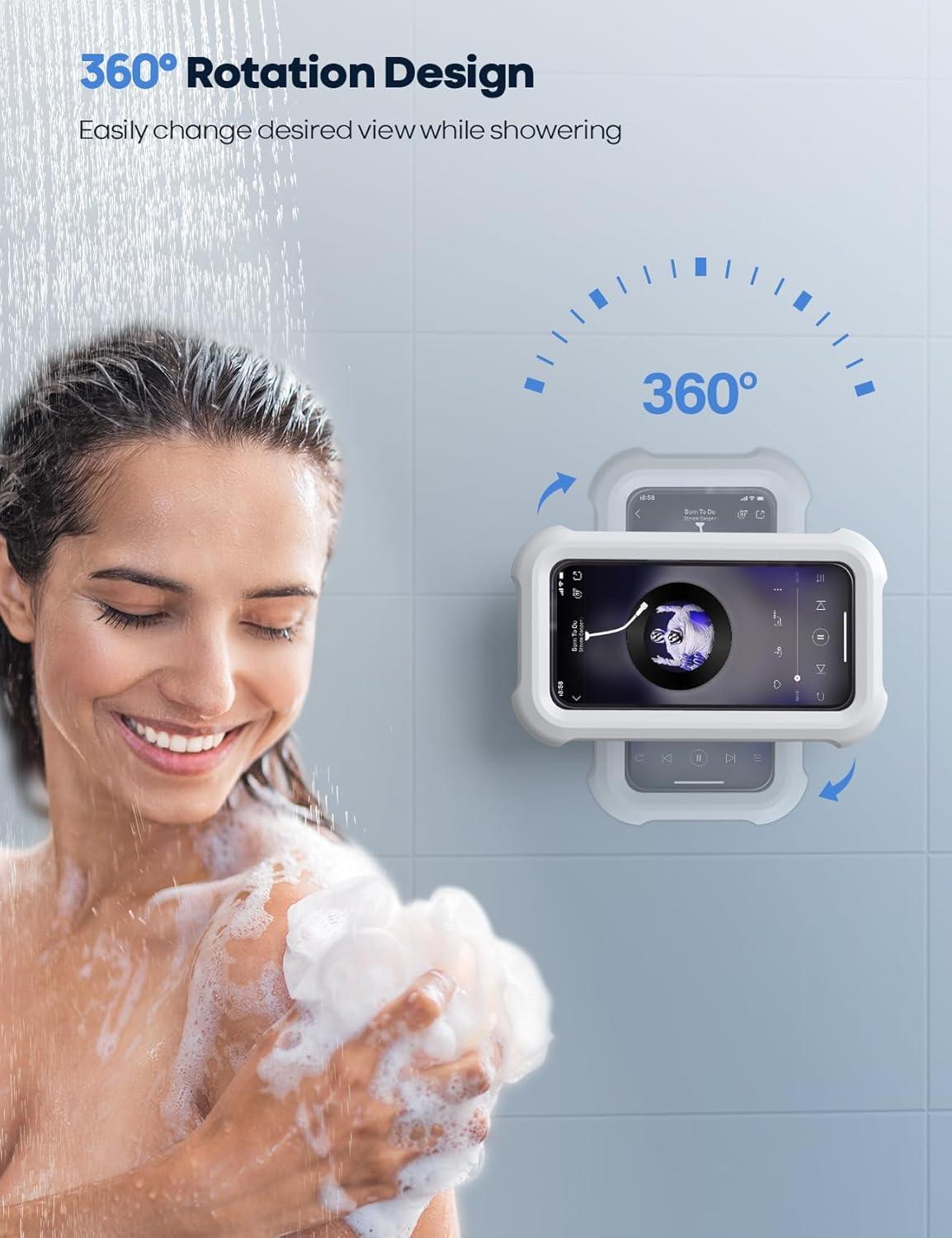 imageLamicall Waterproof Shower Phone Holder  Shower Bath Bathroom Accessories for Women Men Girls Boys Mothers Day for Mother iPhone Case Wall Mount Stand for 47quot PhonesSnow White