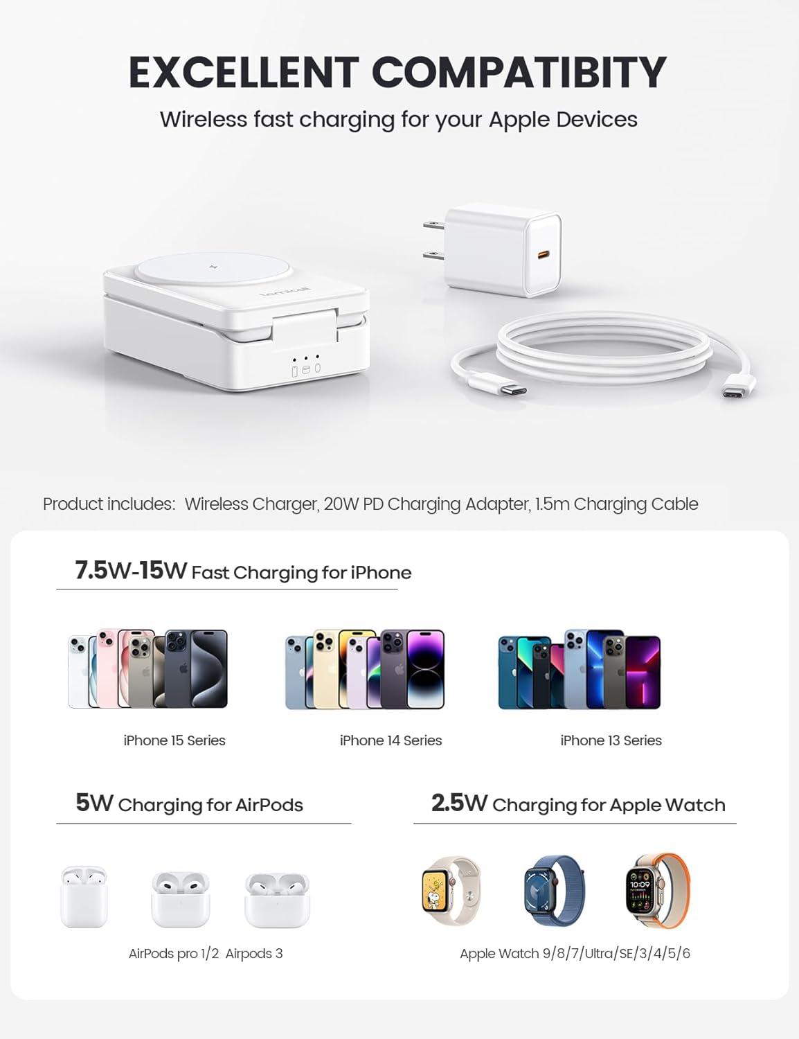 imageLamicall Wireless Charging Station for MagSafe  3 in 1 Wireless Foldable Charger Stand for Apple Multiple Devices for iPhone 16 15 14 13 12 Pro Max Apple Watch Ultra Series 10 9 SE Airpods 4 3 ProWhite
