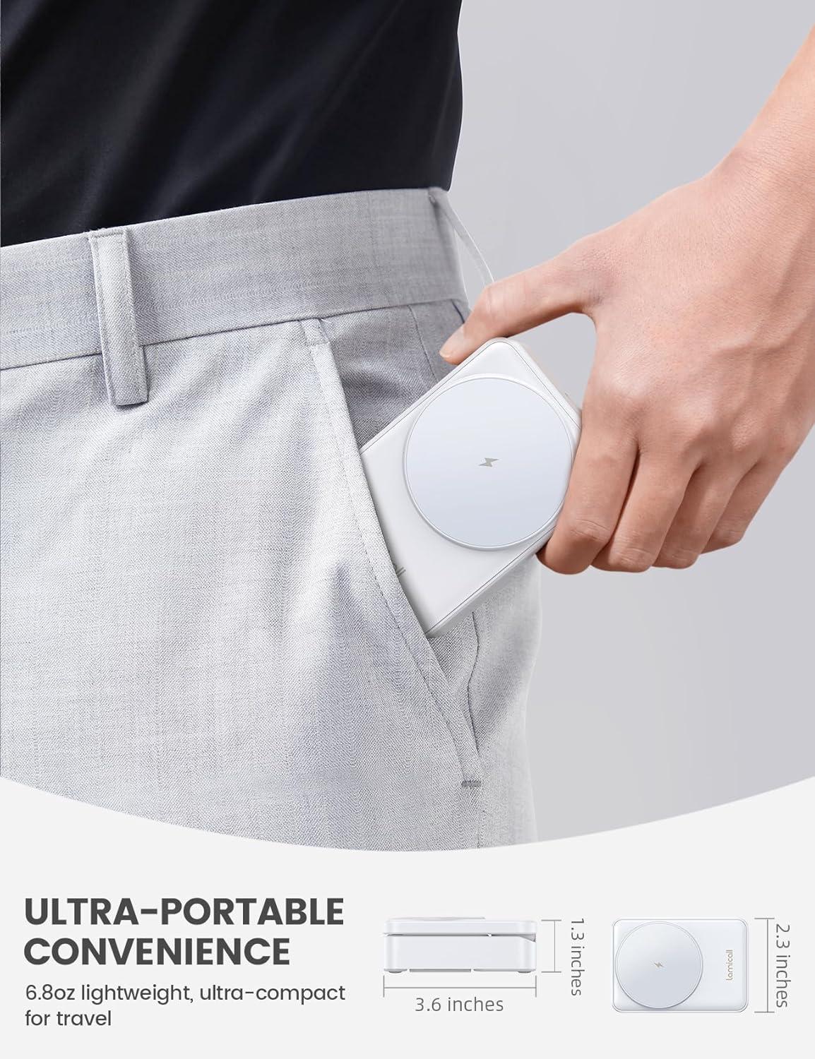 imageLamicall Wireless Charging Station for MagSafe  3 in 1 Wireless Foldable Charger Stand for Apple Multiple Devices for iPhone 16 15 14 13 12 Pro Max Apple Watch Ultra Series 10 9 SE Airpods 4 3 ProWhite