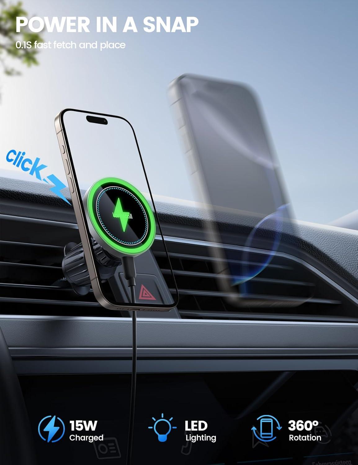 imageLamicall for MagSafe Car Mount Charger  2025 Ultra Magnet 15W Wireless Car Phone Holder Charger  HandsFree Magnetic Phone Holders for Your Car Vent for iPhone 16 15 14 13 Pro Max Mag Safe CaseNEW Upgraded  Silver