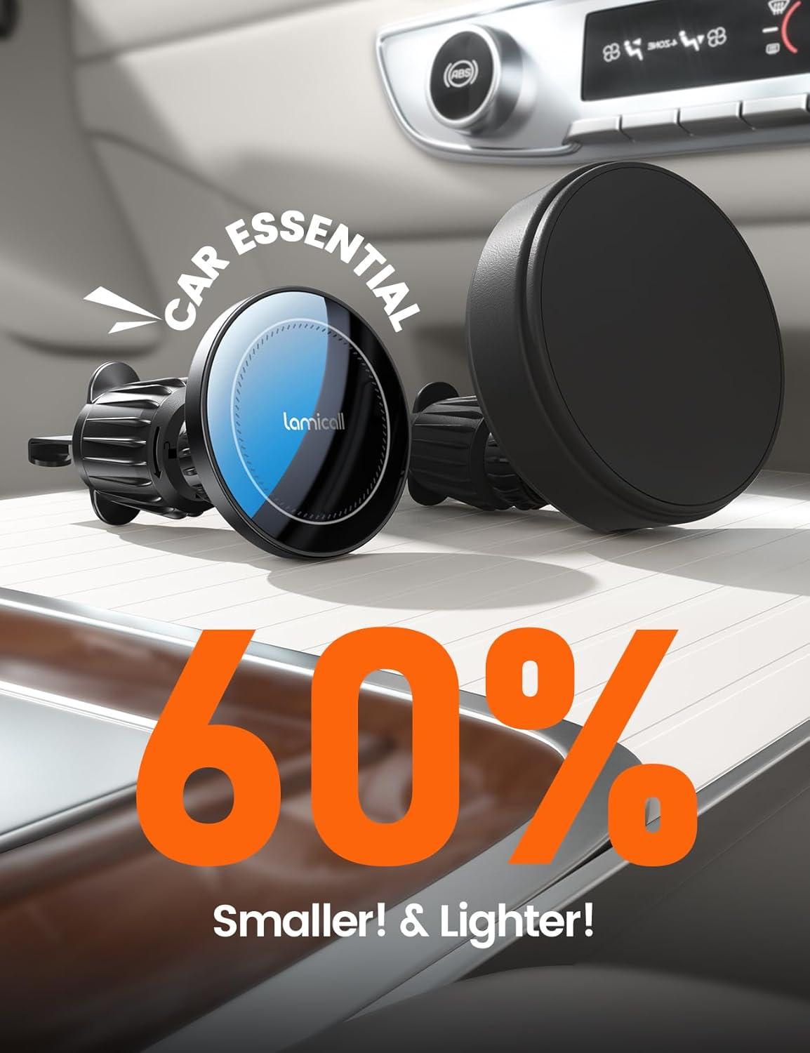 imageLamicall for MagSafe Car Mount Charger  2025 Ultra Magnet 15W Wireless Car Phone Holder Charger  HandsFree Magnetic Phone Holders for Your Car Vent for iPhone 16 15 14 13 Pro Max Mag Safe CaseBlack