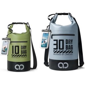 imageLamicall 10L ampamp 30L Dry Bag Waterproof Backpack  Zippered Pocket Roll Top Waterproof Bag Olive Green ampamp Blueish Gray