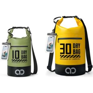 imageLamicall 10L ampamp 30L Dry Bag Waterproof Backpack  Zippered Pocket Roll Top Waterproof Bag Olive Green ampamp Lemon Yellow