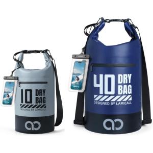 imageLamicall 10L ampamp 40L Dry Bag Waterproof Backpack  Zippered Pocket Roll Top Waterproof Bag Navy Blue ampamp Lemon Yellow