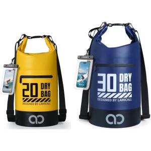 imageLamicall 20L ampamp 30L Dry Bag Waterproof Backpack  Zippered Pocket Roll Top Waterproof Bag Navy Blue ampamp Lemon Yellow