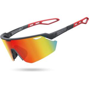 imageLamicall 24g Polarized Sports Sunglasses for Men Women  UV400 Protection Sun Glasses for Running Cycling Baseball FishingBlack Framered Lens