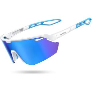 imageLamicall 24g Polarized Sports Sunglasses for Men Women  UV400 Protection Sun Glasses for Running Cycling Baseball FishingWhite Frameblue Lens